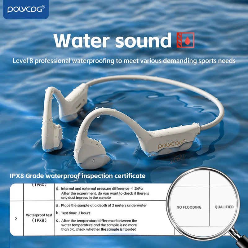 POLVCDG Knochenleitungs-Headset IPX8 32 GB Bluetooth 5.3 Kabelloses Headset mit Mikrofon Wasserdicht Schwimmen 2024 Neu