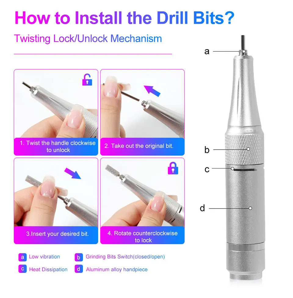 45000RPM Rechargeable Nail Drill Machine Laser Gradient Color Electric Nail Polish Remover Drill Sander Low Noise for Manicure