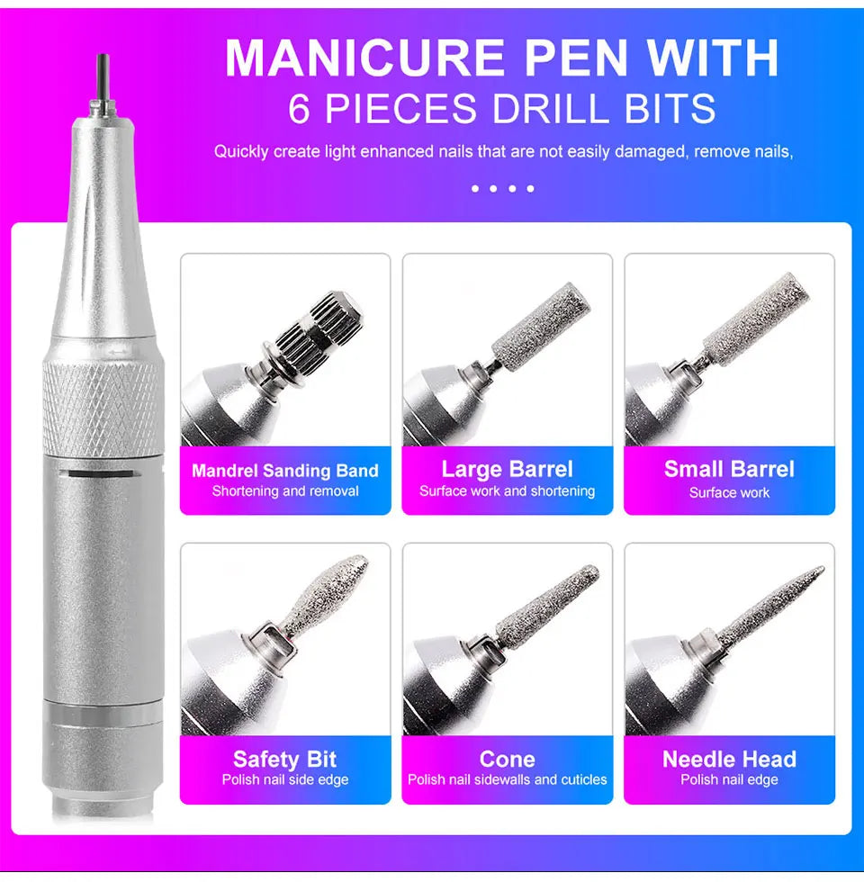 45000RPM Rechargeable Nail Drill Machine Laser Gradient Color Electric Nail Polish Remover Drill Sander Low Noise for Manicure