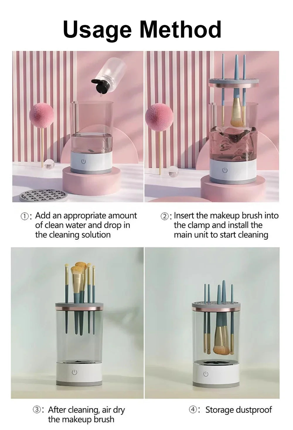 Elektrischer Make-up-Pinselreiniger, wiederaufladbares Make-up-Pinsel-Reinigungswerkzeug, automatisches Make-up-Pinsel-Reinigungsständergerät