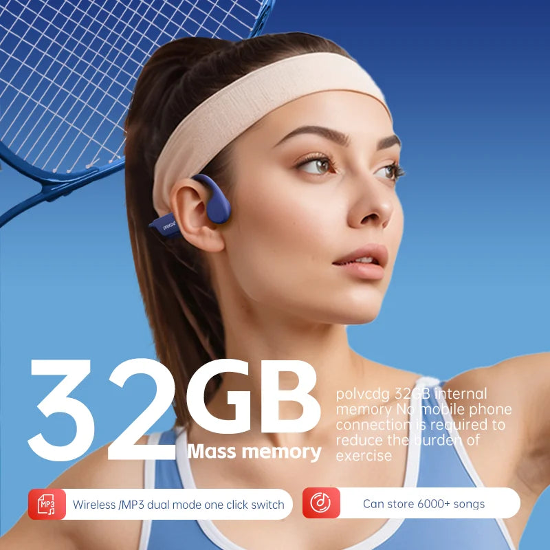 POLVCDG Knochenleitungs-Headset IPX8 32 GB Bluetooth 5.3 Kabelloses Headset mit Mikrofon Wasserdicht Schwimmen 2024 Neu