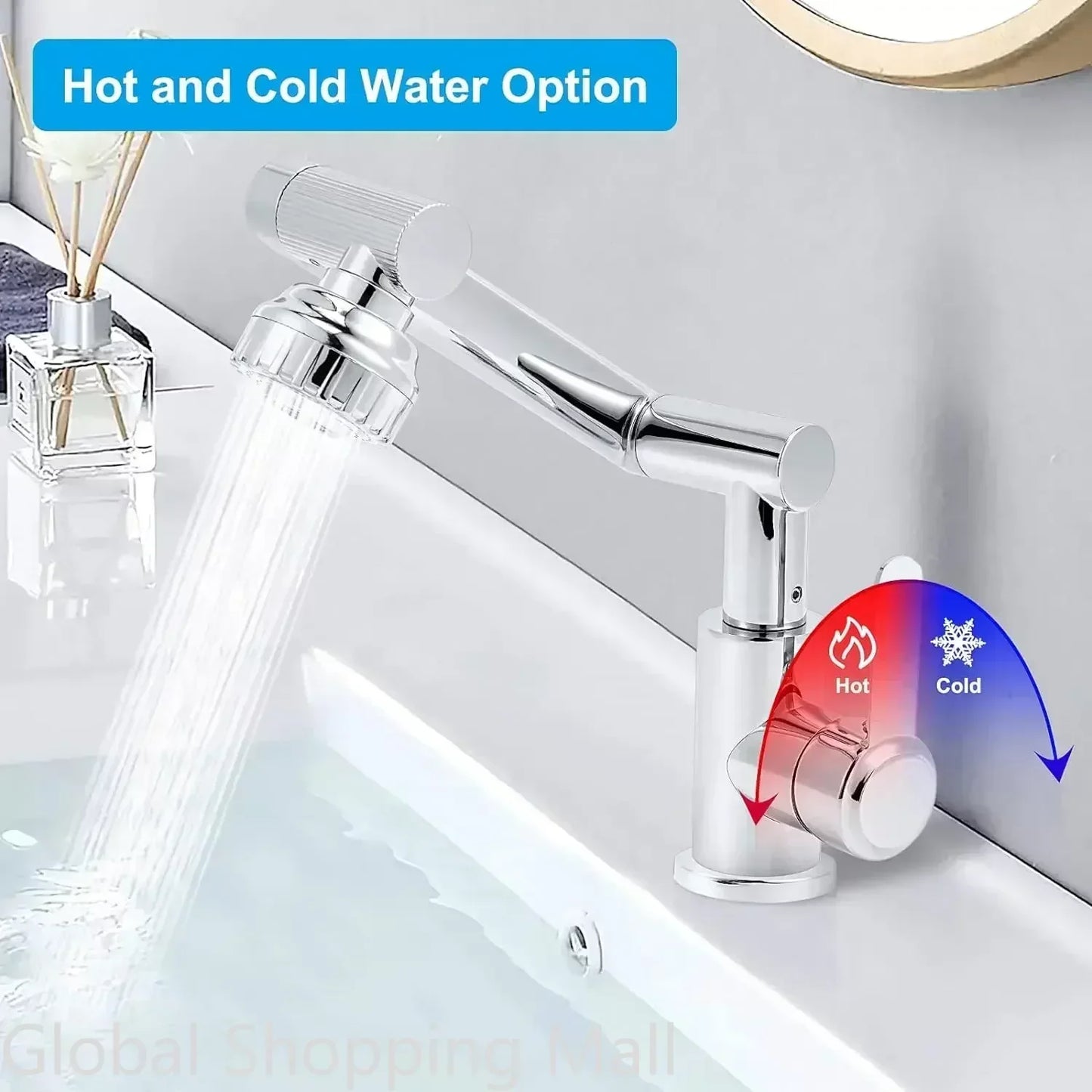 1080 Swivel Faucet for Bathroom Sink Big Angle Rotate Spray Water Tap Single Handle Vanity Faucet Matte Black Kitchen Faucet