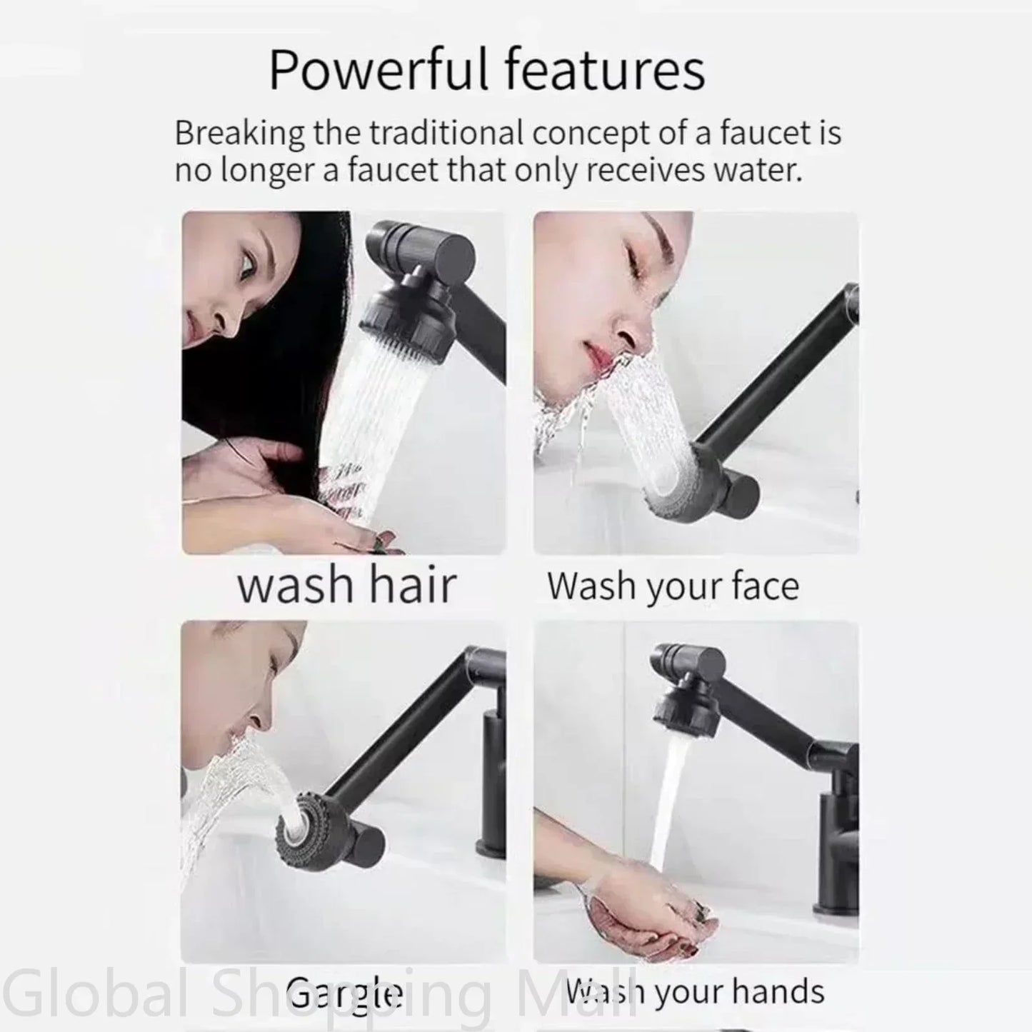 1080 Swivel Faucet for Bathroom Sink Big Angle Rotate Spray Water Tap Single Handle Vanity Faucet Matte Black Kitchen Faucet