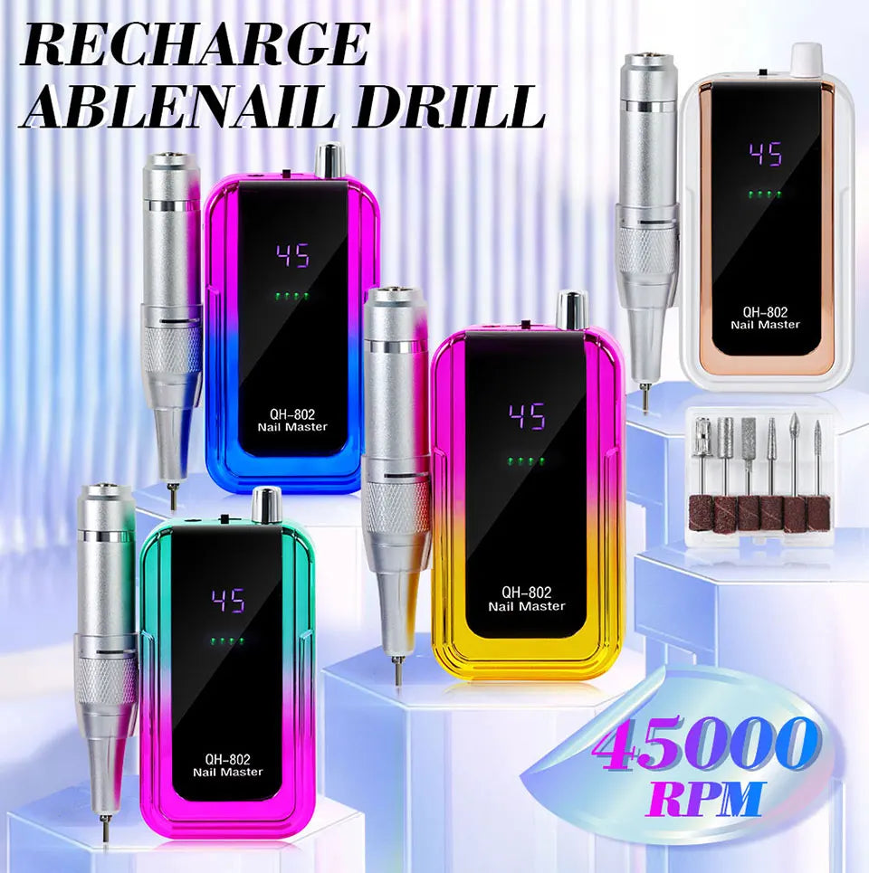 45000RPM Rechargeable Nail Drill Machine Laser Gradient Color Electric Nail Polish Remover Drill Sander Low Noise for Manicure
