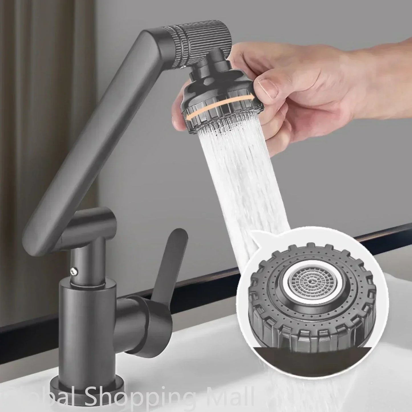 1080 Swivel Faucet for Bathroom Sink Big Angle Rotate Spray Water Tap Single Handle Vanity Faucet Matte Black Kitchen Faucet