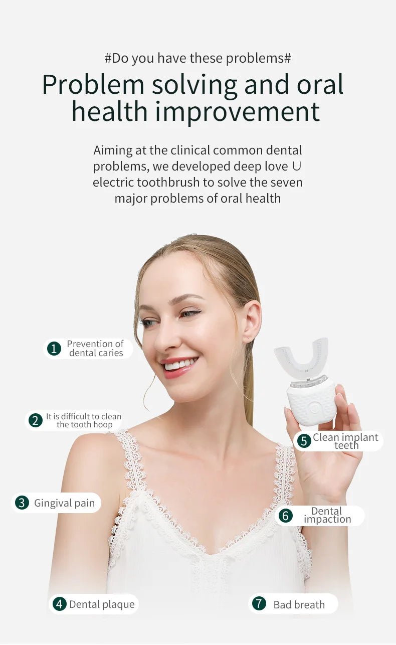 Automatic Electric Toothbrush U-Shape 360° | Hands-Free Sonic Whitening Toothbrush with Blue Light