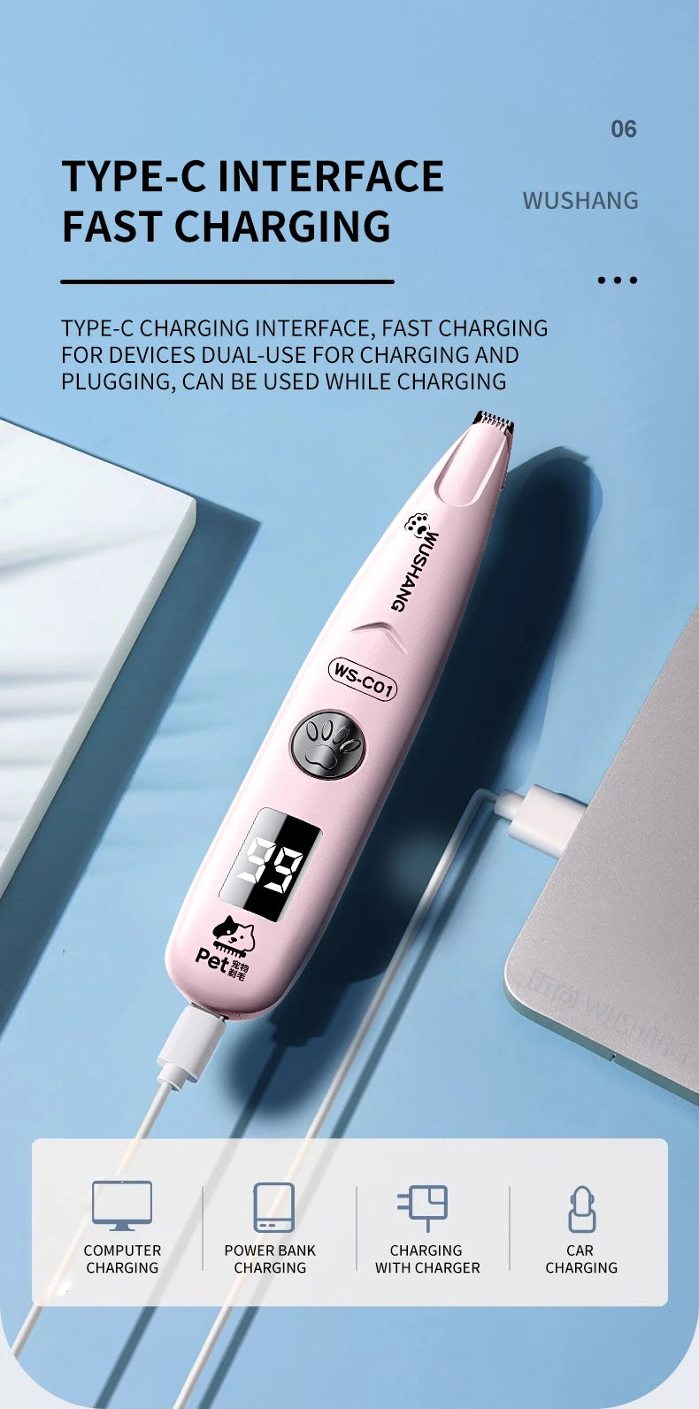 Pet Dog Electric Groomer Trimmer with LED Light