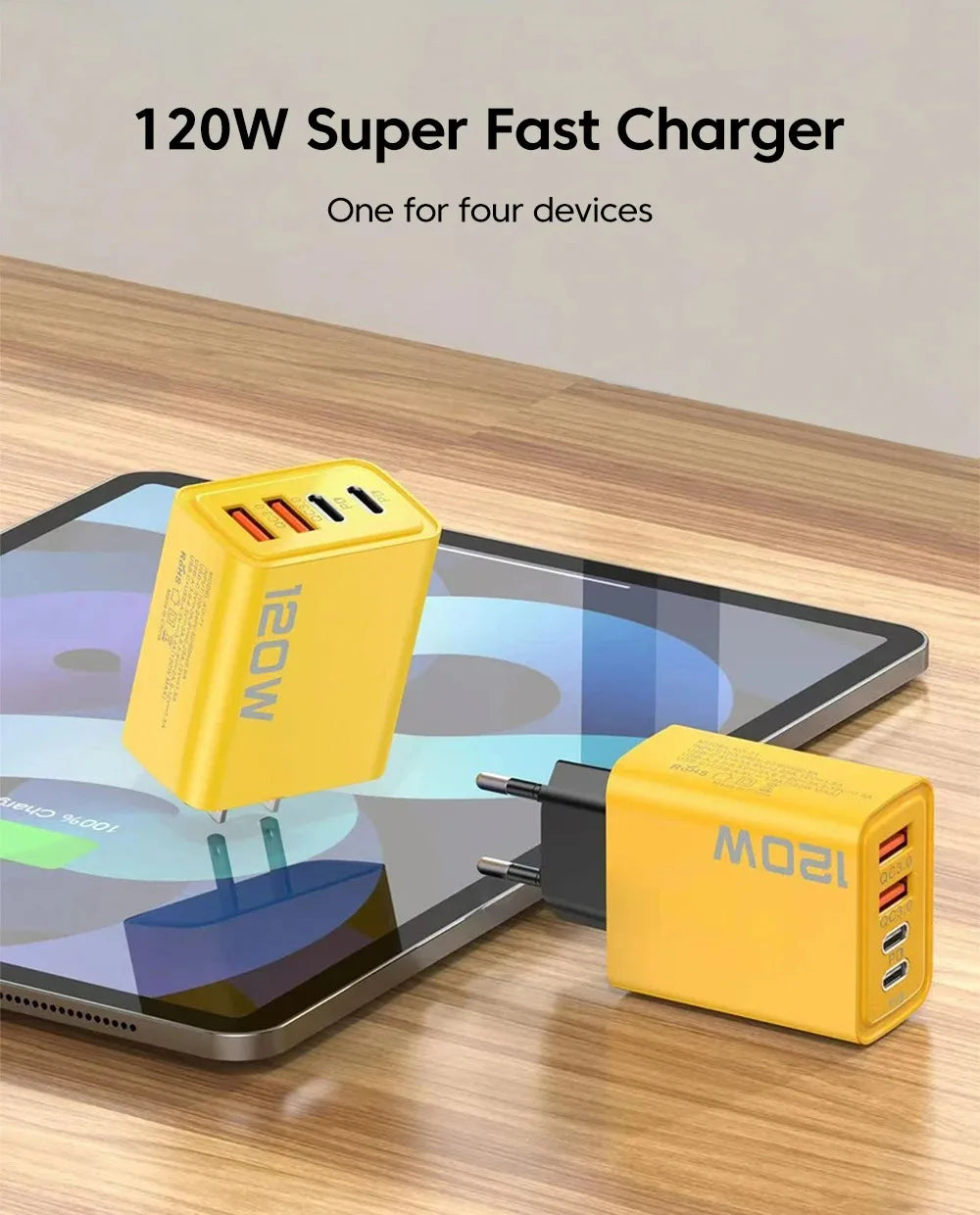 120W USB Type C Charger Fast Charging QC 3.0 Quick Charge for iPhone Samsung Xiaomi EU US Plug Mobile Phone Wall Charger Adapter