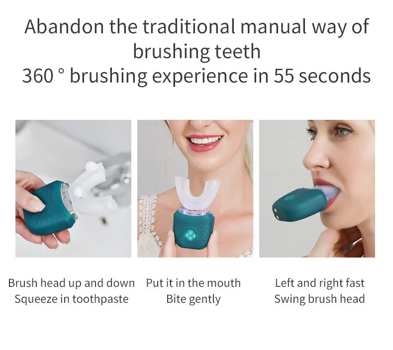 Automatic Electric Toothbrush U-Shape 360° | Hands-Free Sonic Whitening Toothbrush with Blue Light