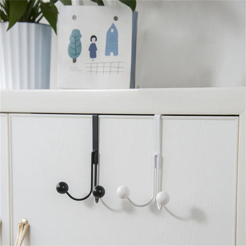 Double Hanger Hooks Over The Door Free Punching For Hanging Hats Bags Holder Tie Scarf Key Hook Clothes Coats Rack Towel Shelf