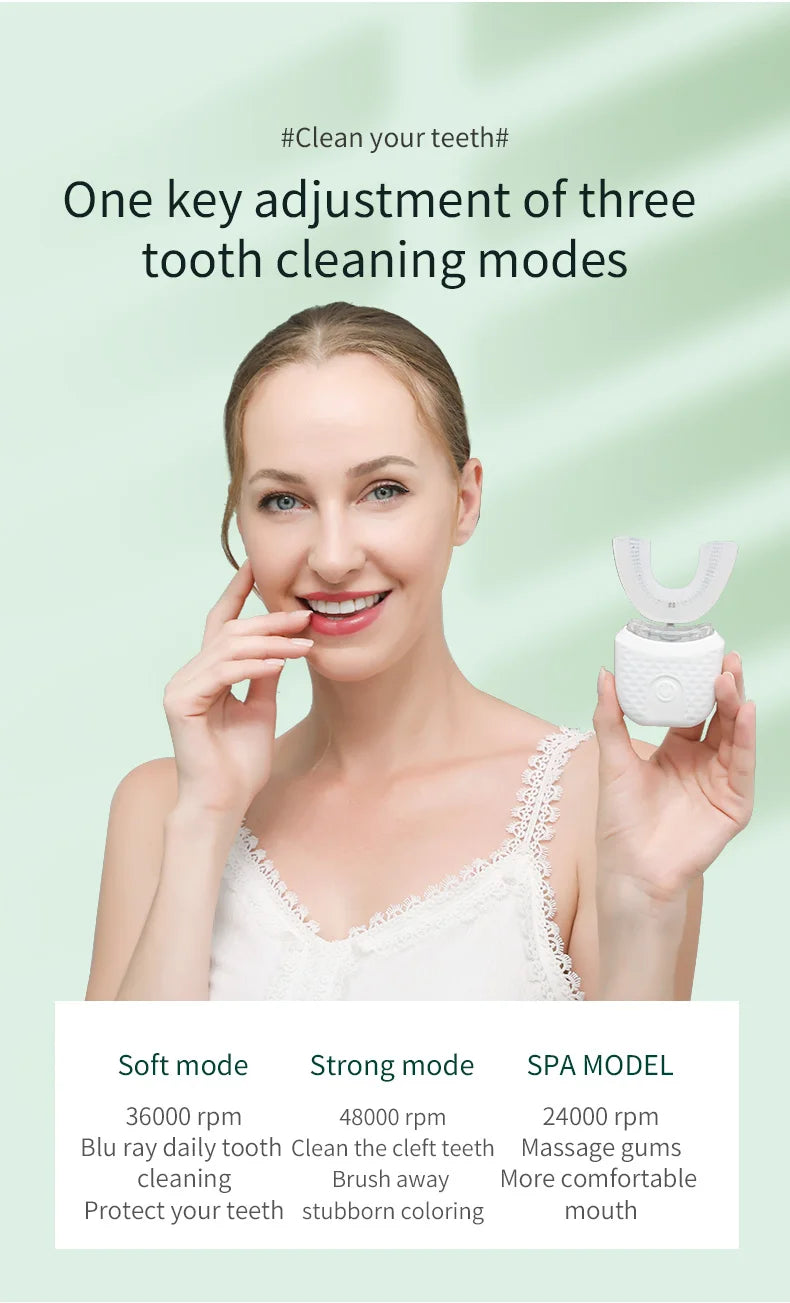 Automatic Electric Toothbrush U-Shape 360° | Hands-Free Sonic Whitening Toothbrush with Blue Light