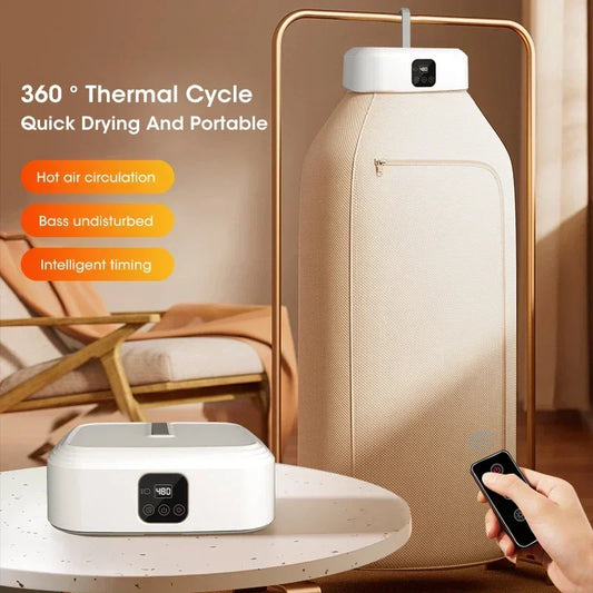 Mini Portable Dryer /Foldable Electric Dryer /Intelligent Timed Fast Drying Household Cabinet with Drying Bag Compact Travel Style