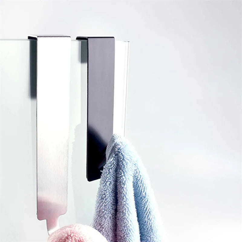 Bathroom Shower Door Hook Over Glass Towel Cloth Rack Holder Stainless Steel Cabinet Door Hook Rust-proof Punch-free Decor Hook