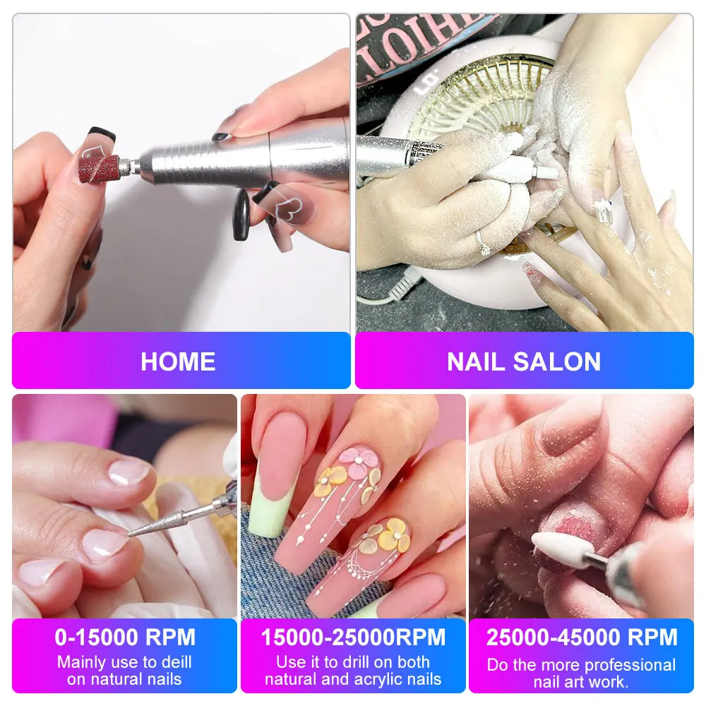 45000RPM Rechargeable Nail Drill Machine Laser Gradient Color Electric Nail Polish Remover Drill Sander Low Noise for Manicure