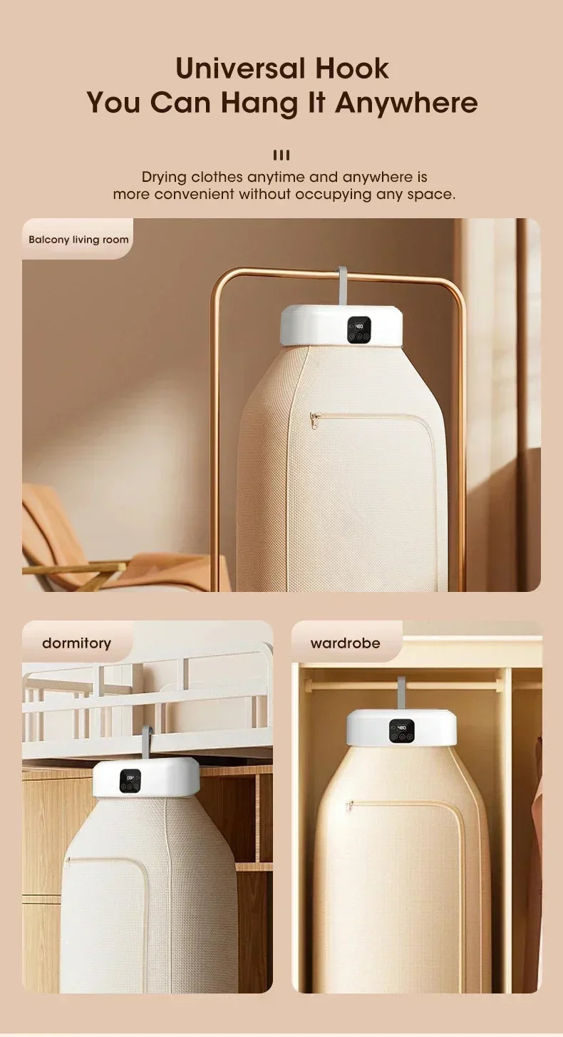 Mini Portable Dryer /Foldable Electric Dryer /Intelligent Timed Fast Drying Household Cabinet with Drying Bag Compact Travel Style