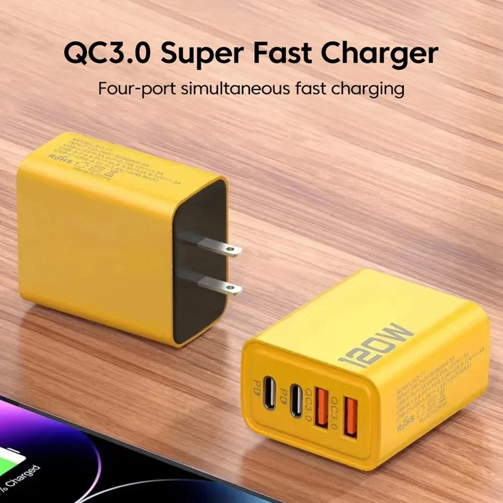 120W USB Type C Charger Fast Charging QC 3.0 Quick Charge for iPhone Samsung Xiaomi EU US Plug Mobile Phone Wall Charger Adapter