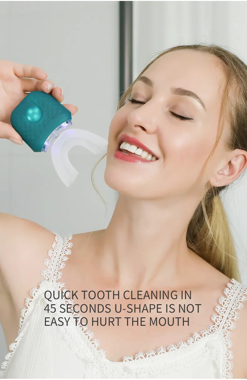 Automatic Electric Toothbrush U-Shape 360° | Hands-Free Sonic Whitening Toothbrush with Blue Light
