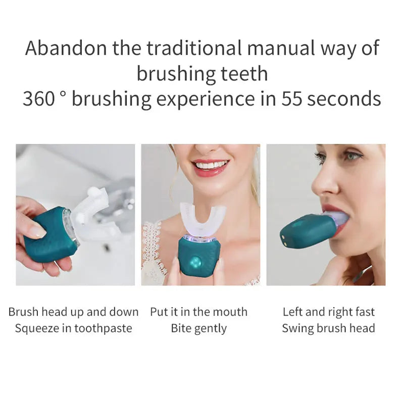 Automatic Electric Toothbrush U-Shape 360° | Hands-Free Sonic Whitening Toothbrush with Blue Light