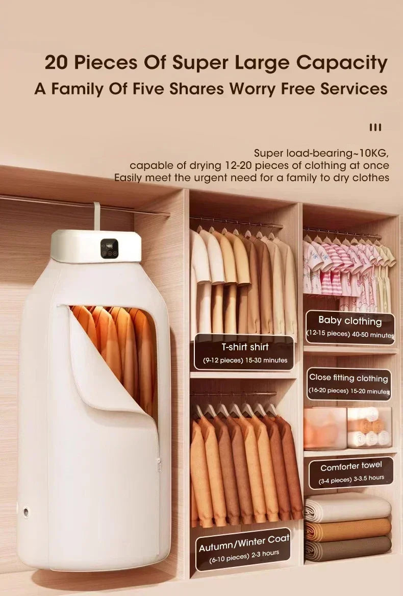 Mini Portable Dryer /Foldable Electric Dryer /Intelligent Timed Fast Drying Household Cabinet with Drying Bag Compact Travel Style